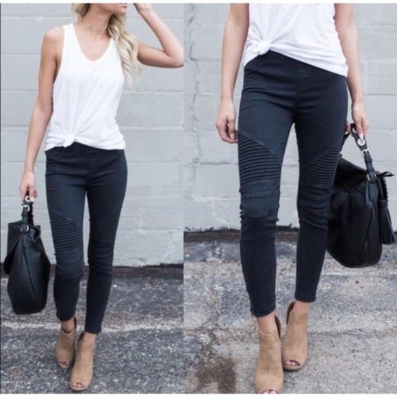 Boutique Pants - Black Moto Biker Pant Legging W/Ankle Zip